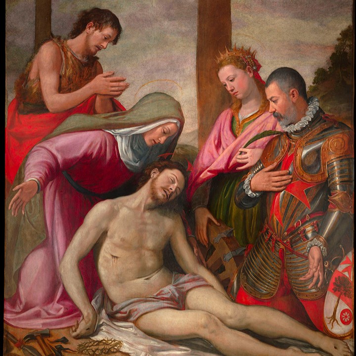 Santi di Tito, Compianto sul Cristo morto con la Vergine, San Giovanni Battista, Santa Caterina d'Alessandria e un committente