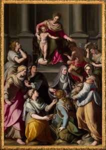 Alessandro Allori, Madonna col Bambino in trono, san Giovannino, le sante Lucia, Cecilia, Agnese, Apollonia, Caterina, Elisabetta e figure allegoriche della Vita Attiva e Contemplativa