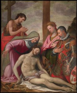 Santi di Tito, Compianto sul Cristo morto con la Vergine, San Giovanni Battista, Santa Caterina d'Alessandria e un committente