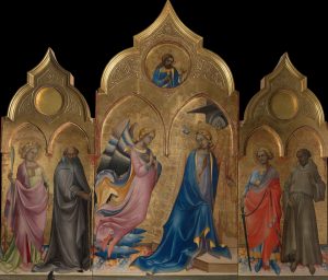 Lorenzo Monaco, Annunciazione e i santi Caterina d'Alessandria, Antonio Abate, Procolo e Francesco d'Assisi